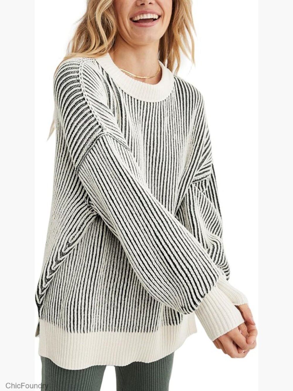 Cozy Chenille Pullover Sweater, Crew Neck, Lantern Sleeves, Loose Fit, Knit Top